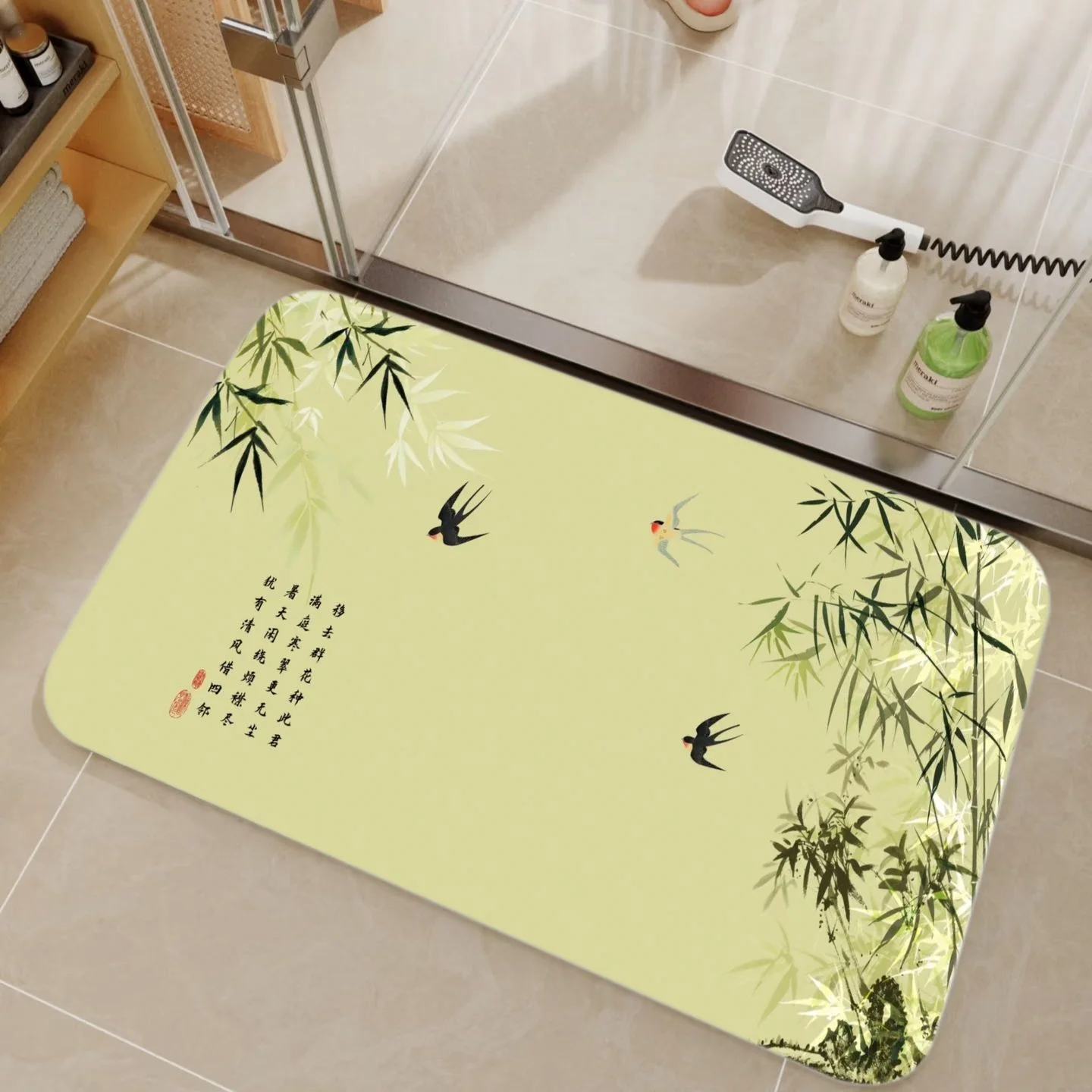 Bamboo Bath Mat - VIKAMA Bambu ve Çin Kaligrafisi Desenli